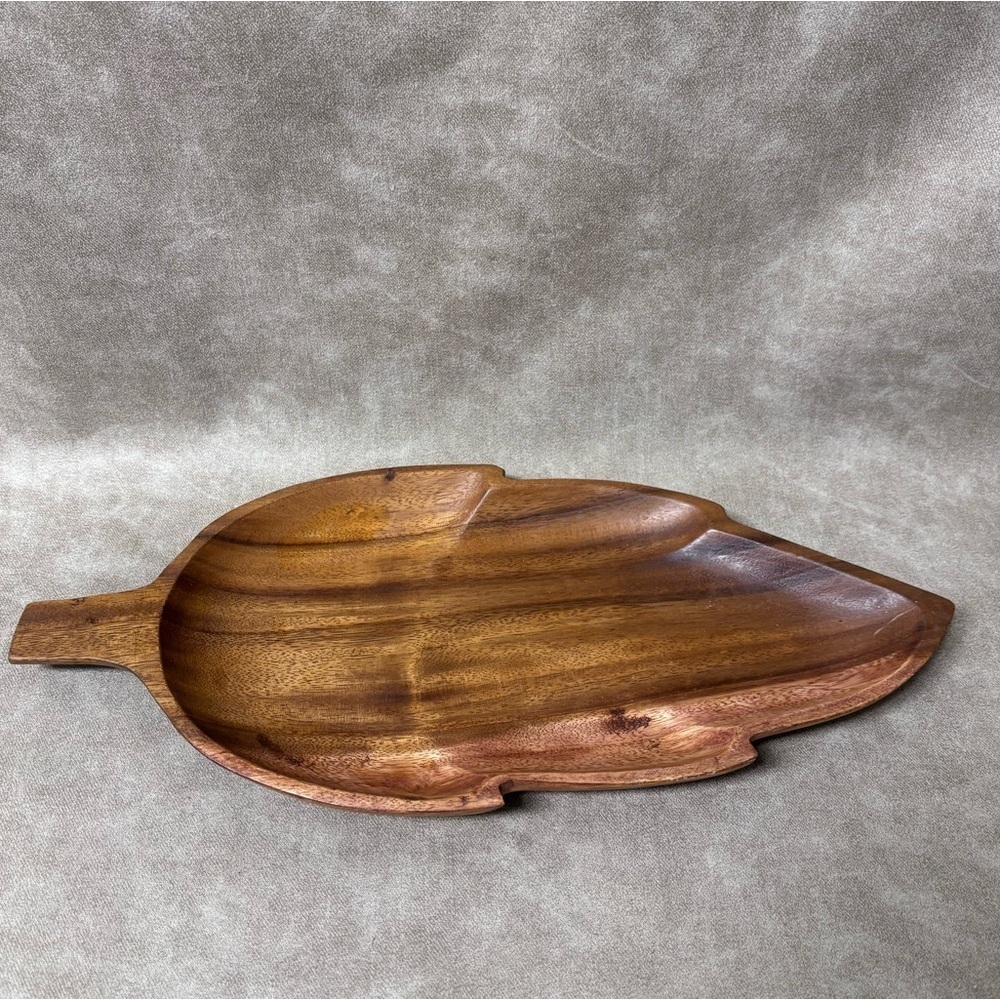 Genuine Monkey pod wood carved leaf serving dish tray